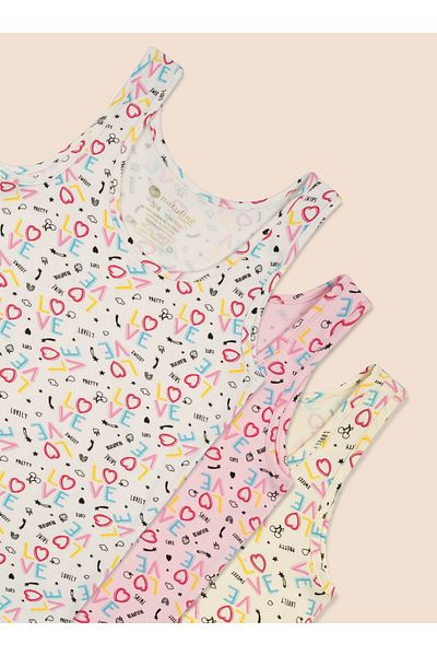 natuline Girl's Organic Cotton Lycra Undershirt Printed Love 3 Pack
