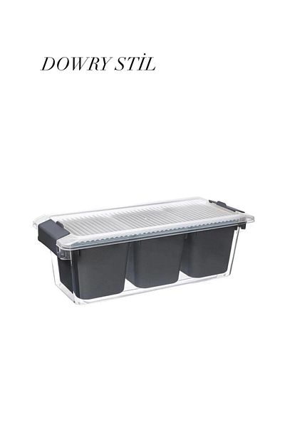DOWRY STİL Gray 3 Compartment Organizer Lockable Storage Container Pratic