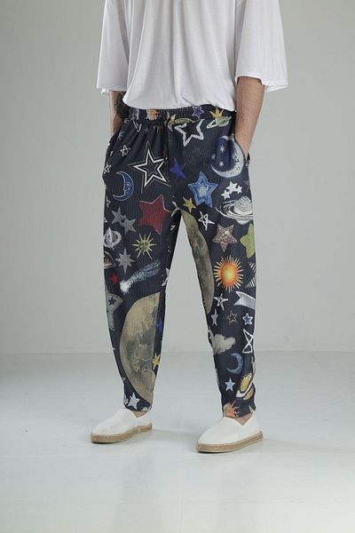 COCOPELLI Planet Patterned Wrinkled Fabric Baguette Trousers