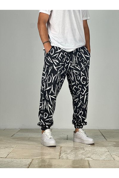 COCOPELLI Μαύρο και άσπρο μοτίβο γκράφιτι Jogger
