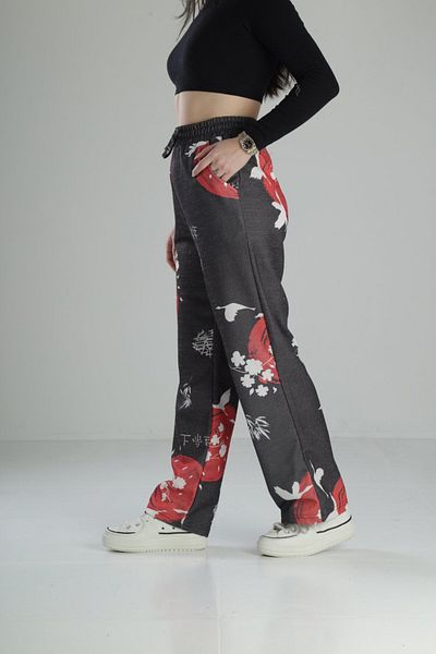 COCOPELLI Pantaloni largi cu modele de flori japoneze