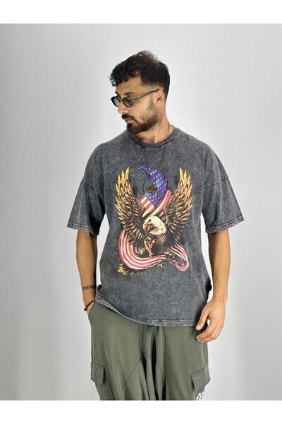 COCOPELLI Erkek Yıkamalı Kumaş Baskılı T-Shirt