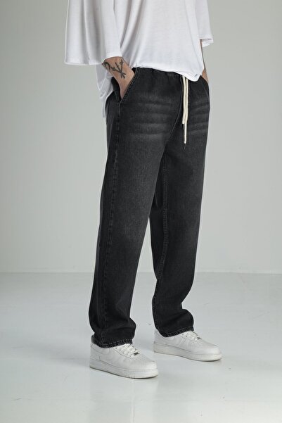 COCOPELLI Men's black baggy fit elastic waist drawstring jeans oversized jean...