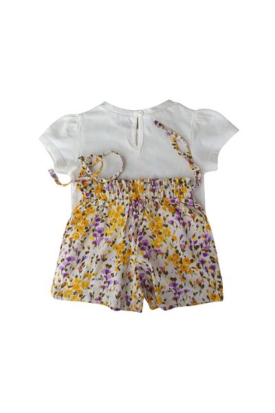 Çikoby Girl's Double Suit Printed Ecru T-Shirt Floral Patterned Shorts