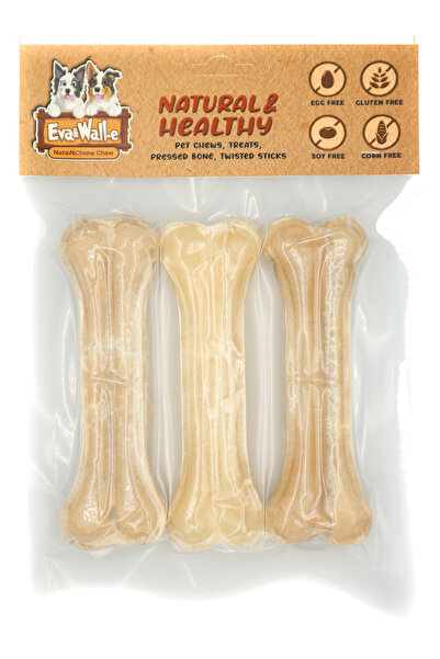 Eva & Wall-e Doğal Köpek Pres Kemiği Beyaz 3 Adet 12cm Küçük-orta Irk Ve Yavru Köpekler Için 55 Gr