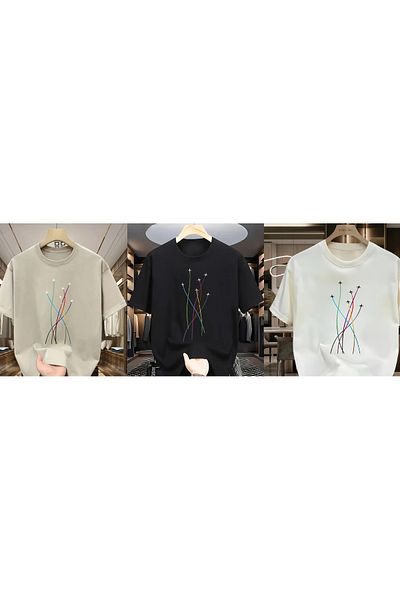 CODE Men's short-sleeved T-shirt made of 100% pure cotton,airplane print,casual,comfortable&soft.