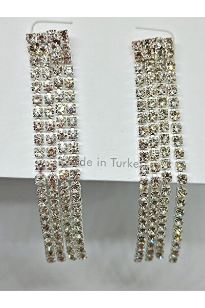 mos&more Gümüş Taşlı Su Yolu Sallantılı Kadın Küpe, 4 Şeritli