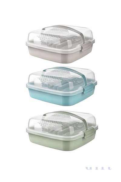 Titiz Plastik 32 Piece Portable Green Picnic Set Including Cup, Plate, Fork, Knife, Spoon, Storage Container