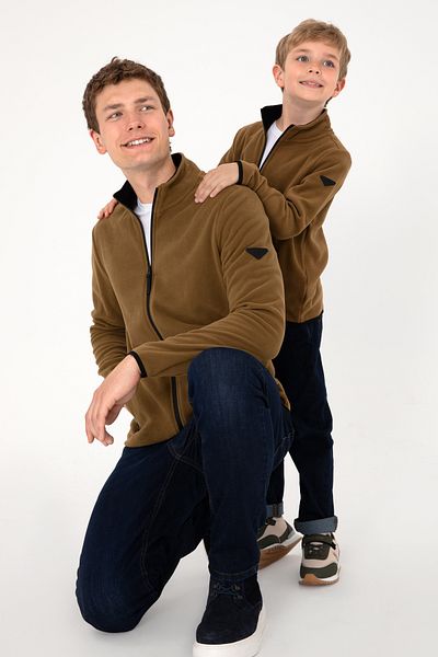 U.S. Polo Assn. Boy's Zippered Khaki Fleece Sweatshirt 50298067 -Vr027