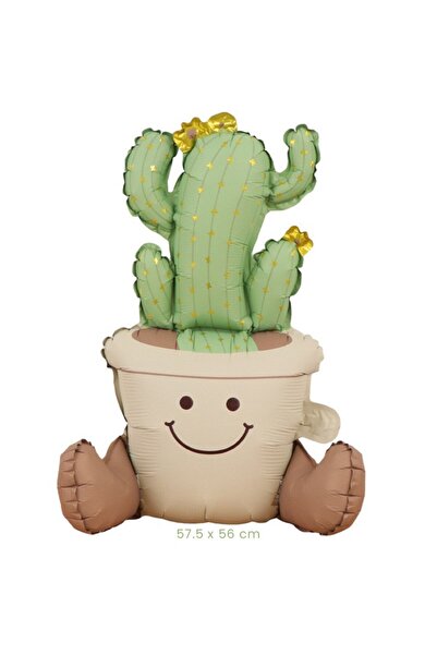Flippy Metallic Foil Balloon – Animated Cactus Pot, 57.5 x 56 cm, Green