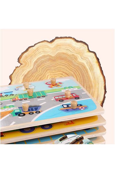Flippy Puzzle Montessori din lemn pentru copii, Flippy, 3D, 0-3 ani, model insectă, multicolor