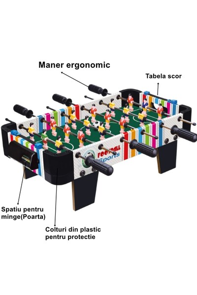 Flippy Table Football, 18 Players, 6 Handles, Scoreboard, Metal/Wood/ABS, 51x44x17.5 cm, Multicolor