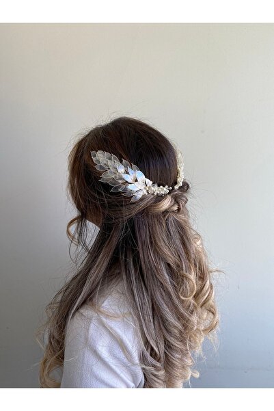Gözde Çiçek Gelin Tacı-gelin Aksesuarı-saç Aksesuarı-yapraklı Taç-incili Taç-...