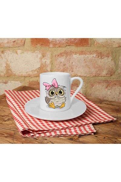 Kumbara Hediyelik Owl Printed White Turkish Coffee Cup