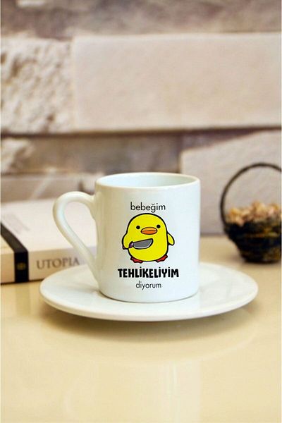 Kumbara Hediyelik I Say I'm Dangerous Printed White Turkish Coffee Cup