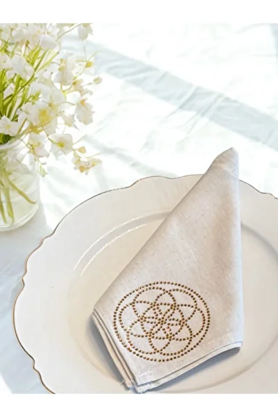 Menar Tasarım Flower of Life Embroidered Fabric Napkin Service Napkin 6 Personality Design Fabric Service Presentation Napkin