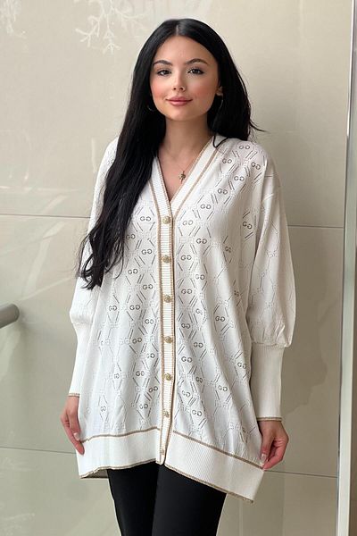 Ghisa Gg Logo Stone Embroidered Mercerized Cardigan