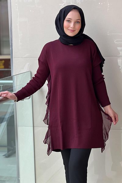 Ghisa Mercerized Tunic with Ruffled Sides and Tight Sleeves