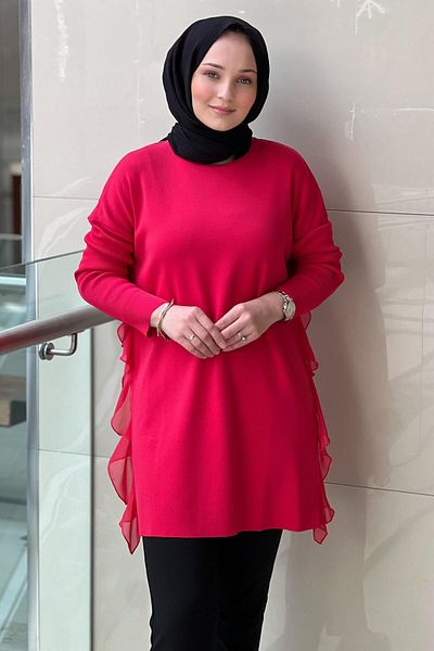 Ghisa Mercerized Tunic with Ruffled Sides and Tight Sleeves