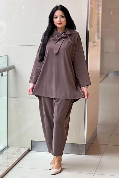 Ghisa Tunic Trousers Set with Bow Collar