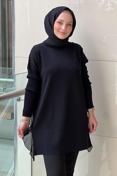 Ghisa Mercerized Tunic with Ruffled Sides and Tight Sleeves