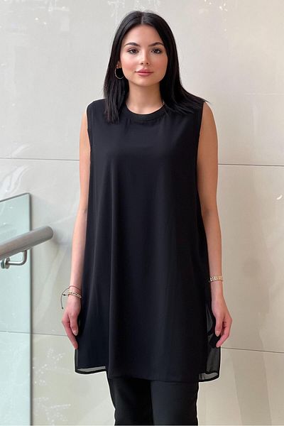 FUAT GÜRSEN Fuat Gürşen Ribbed Sleeveless Chiffon Tunic