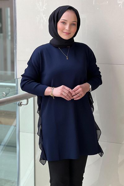 Ghisa Mercerized Tunic with Ruffled Sides and Tight Sleeves