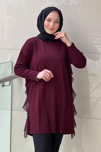 Ghisa Mercerized Tunic with Ruffled Sides and Tight Sleeves