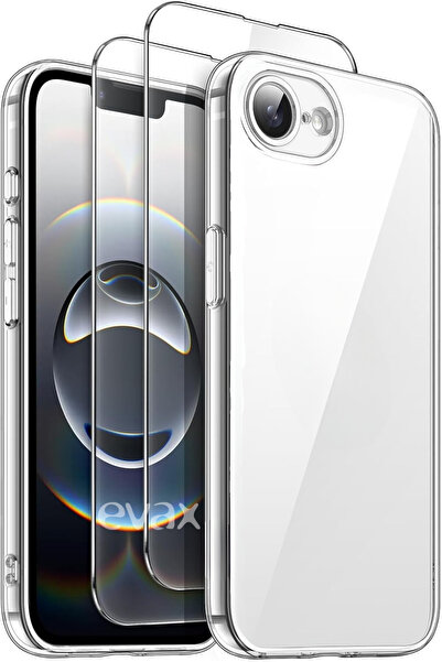 Evax (2 CAM 1 KILIF) Iphone 16e (2025) Uyumlu 1 Şeffaf Silikon Kılıf 2 Cam Ek...