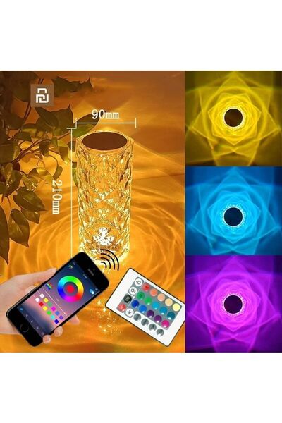 TeknoClass Kumandalı Kristal Masa Lambası Rgb Renk Değiştiren Gece Lambası 16...