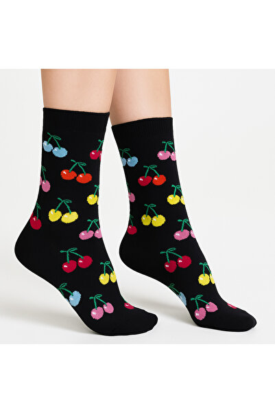 MiaSocks Siyah Kiraz Desenli Çorap
