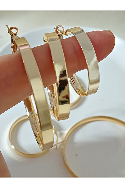 mos&more Gold 6 lı Set, 3 Boy Halka Şık Kadın Küpe, Geniş