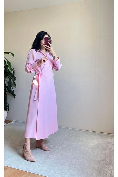 STEALLE MODA GİYİM Φόρεμα μάξι από ύφασμα ποπλίνα με λεπτομέρεια φιόγκου-1062