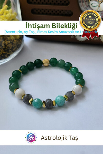 Astrolojik Doğal Taş İhtişam Doğal Taş Bileklik (Aventurin, Ay Taşı, Elmas Kesim Amazonit & Elmas Kesim Labradorit)