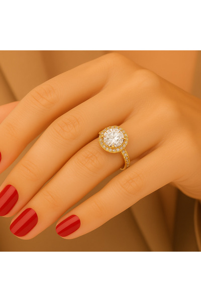 Tuğrul Kuyumculuk 14 Ayar Yeşil Altın Kolları Taşlı Tektaş Yüzük