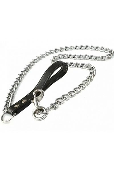 SyaMAG Lesa din lant cromat pentru caini de talie mare, maner negru din piele ecologica, SyaMAG®, 120 cm x