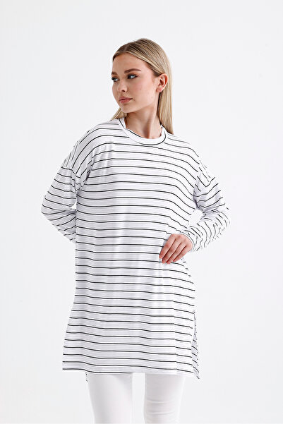 mermaya Τονίκα υψηλής ποιότητας, λευκή, ριγέ, χτενισμένη από βαμβάκι.