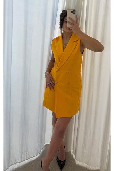 Daves Slim Fit Comfortable Sleeveless Double Crep Fabric Dress -Orange