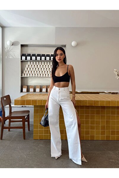 mydukkan.co Deep Slit Palazzo Jean White