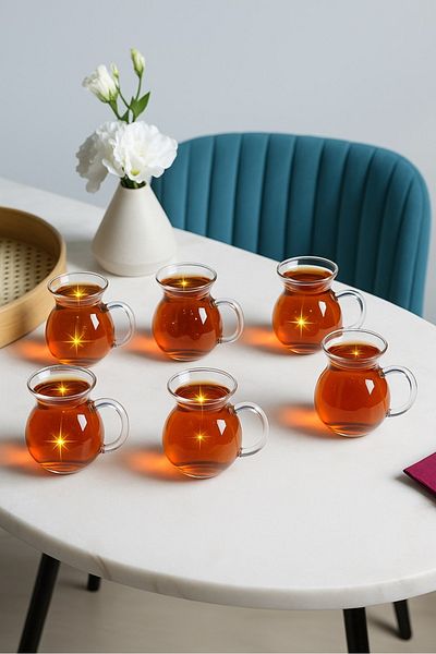 Keyfi Sepet 6-Piece Enjoyment Borosilicate Tea Cup - Coffee and Presentation Cup Set, Bridal Ala Cup