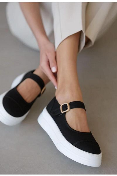 MERETTO By Akıl Black Vesna Linen Buckle Detailed Rubber Shoes