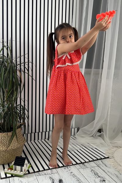 KALİNKA KİDS WEAR One Shoulder Ruffle Girl's Dress Red
