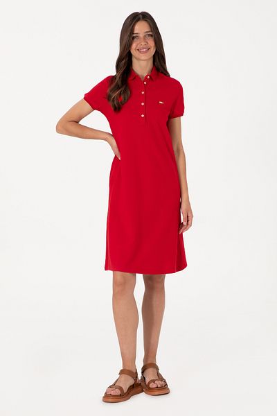 U.S. Polo Assn. Rochie tricotată cu gât polo roșu pentru femei 50305853-vr030