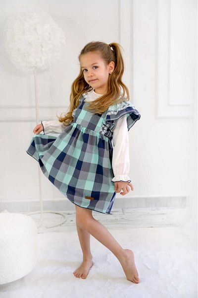 KALİNKA KİDS WEAR Square Pattern Lace Detailed Girl's Dress