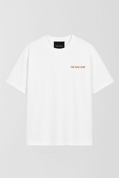 THE RULE Unisex Cocktail Printed Oversize 100% Cotton Wide Cut Textured Crew Neck White T-Shirt Rf0513