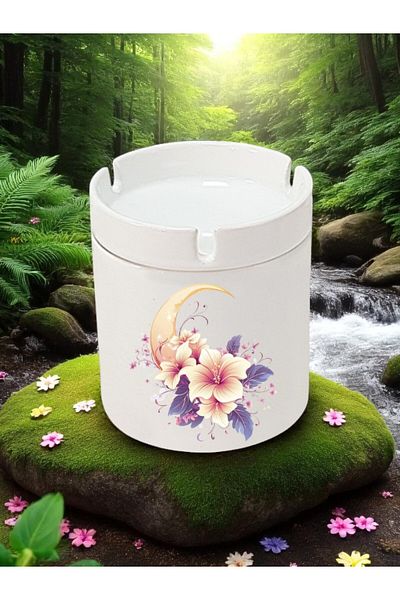 lili hediyelik Moon And Flower Printed 3-Pece Κεραμικό Τασάκι Τασάκι - Δώρο γενεθλίων για άνδρα γυναίκα