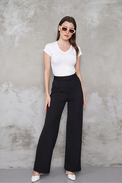 macharel jeans Lycra Velcro Closure Black Wide Leg Palazzo Trousers