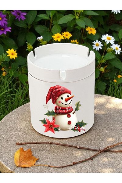 lili hediyelik Snowman and Flower Printed 3-Piece Ceramic Ashtray Ashtray