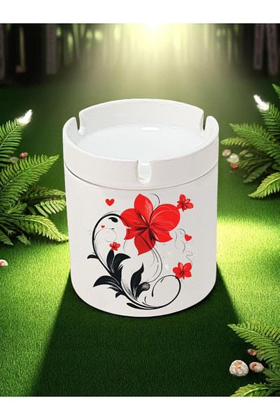 lili hediyelik Flower Pattern Printed 3-Piece Ceramic Ashtray Ash Tray