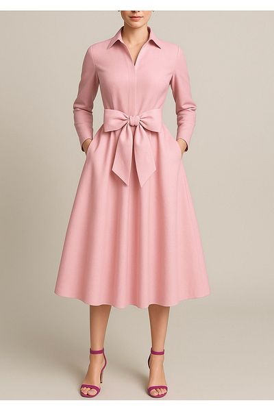 UNTIMELY Pink Taffeta Midi Shirt Dress with Hidden Placket & Belted